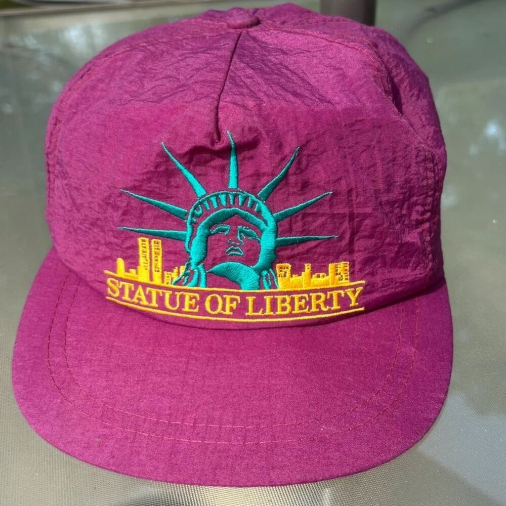 Vintage 90s Statue of Liberty Gift Shop Nylon Snapback Hat Deep Wine Purple